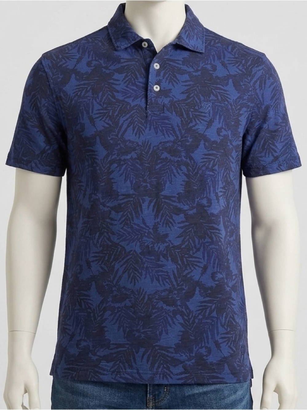 Daniel Cremieux Men’s Navy Leaf-Print Polo Shirt XL